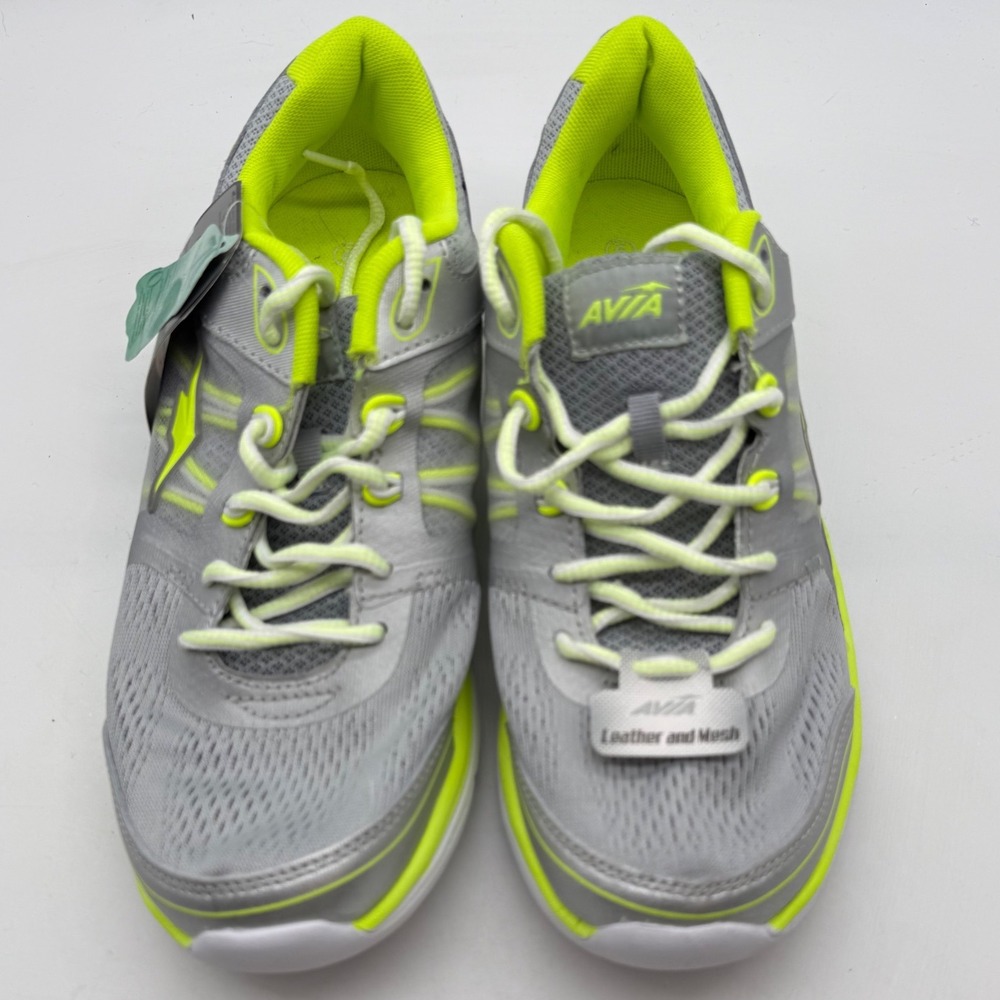 Avia Running Shoes Women's Size 9‎ Silver Neon Yellow Mesh Leather Athletic